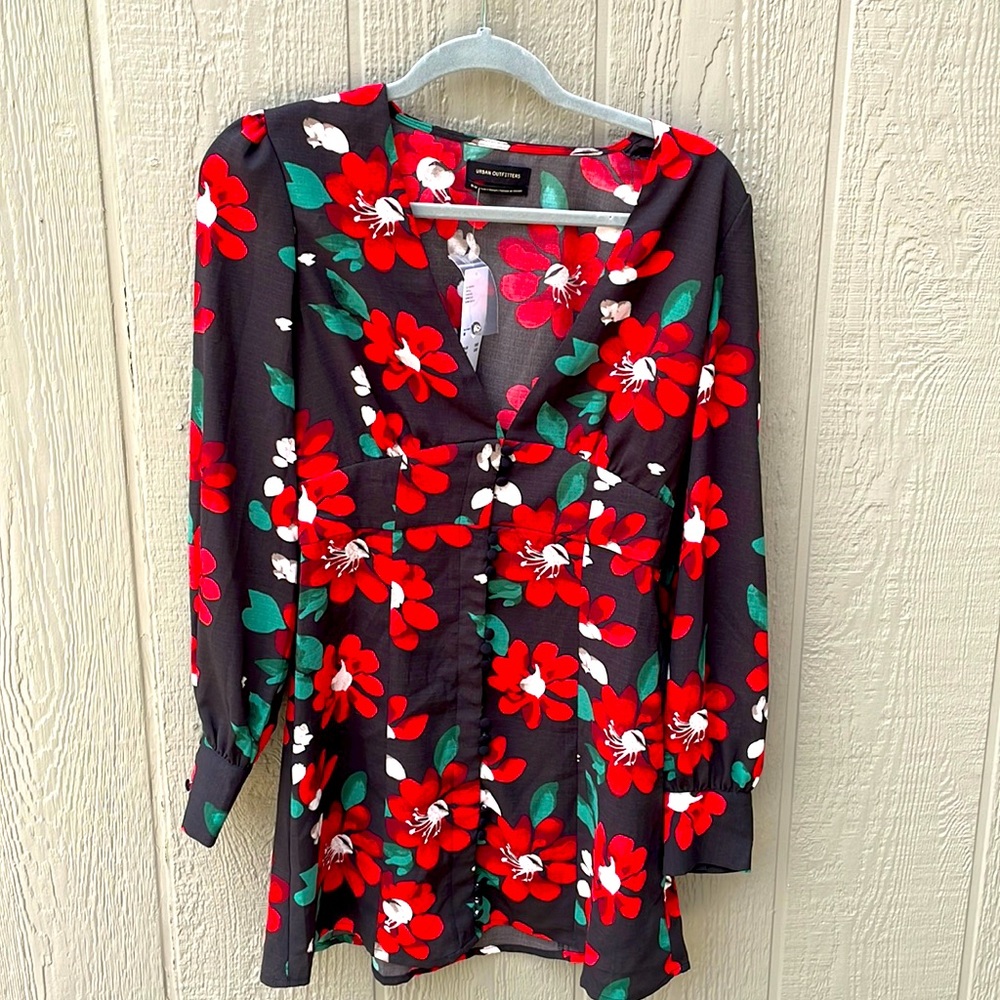 Urban Outfitters Red Floral Dress. NWT. Size M.